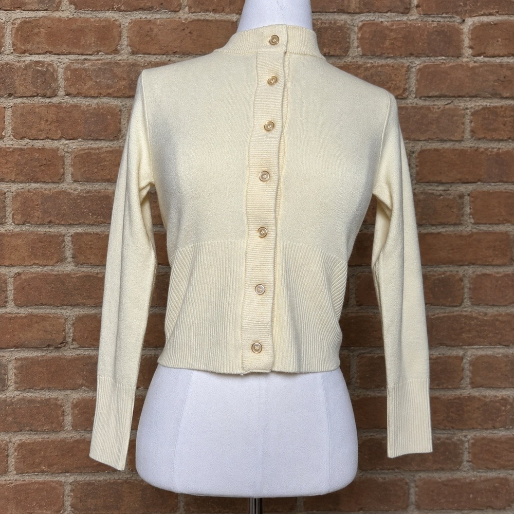 Soho & Stella Pale Yellow Cropped Button Up Cardigan Sweater Classy Preppy XS